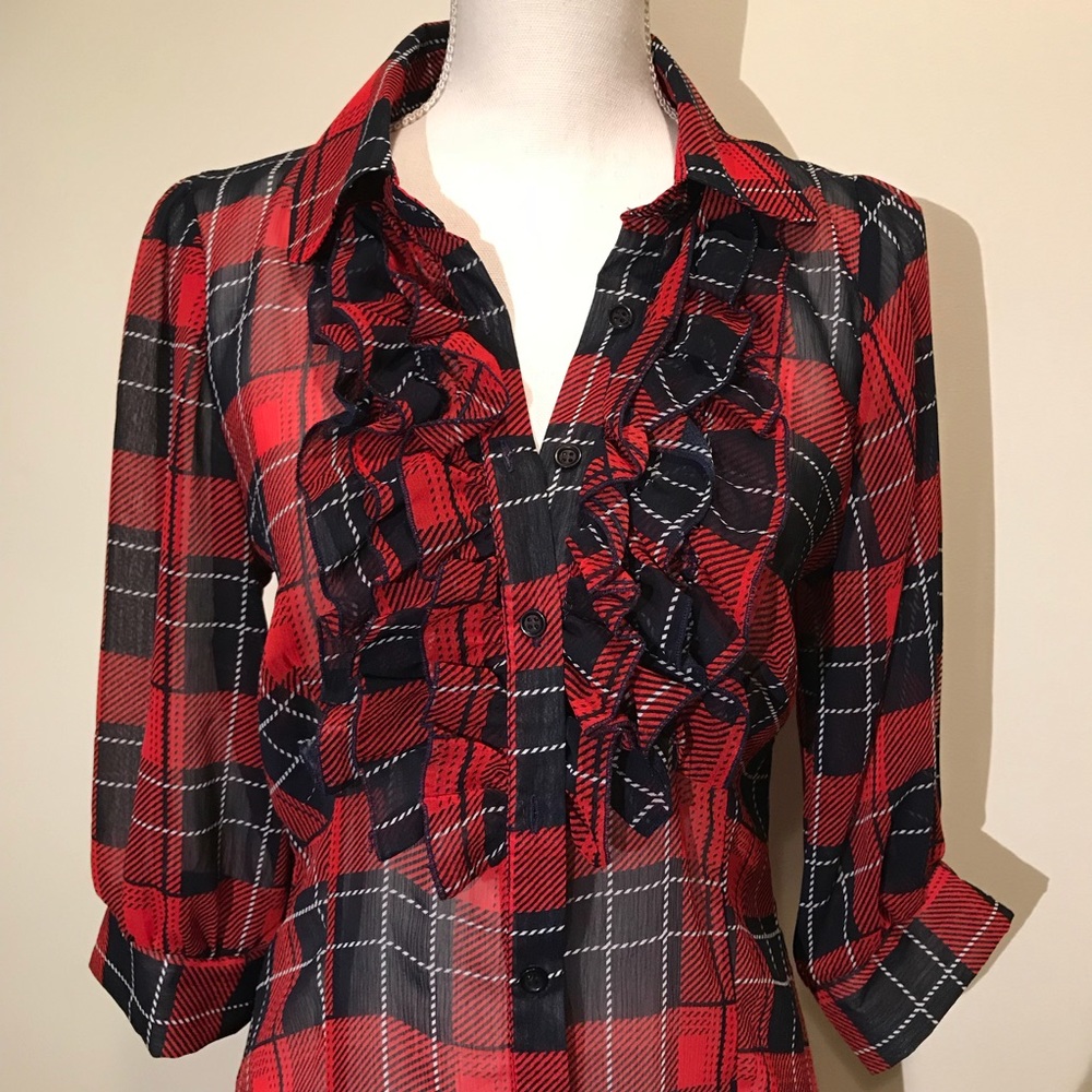 4/$20 Red and Navy Tartan Blouse
